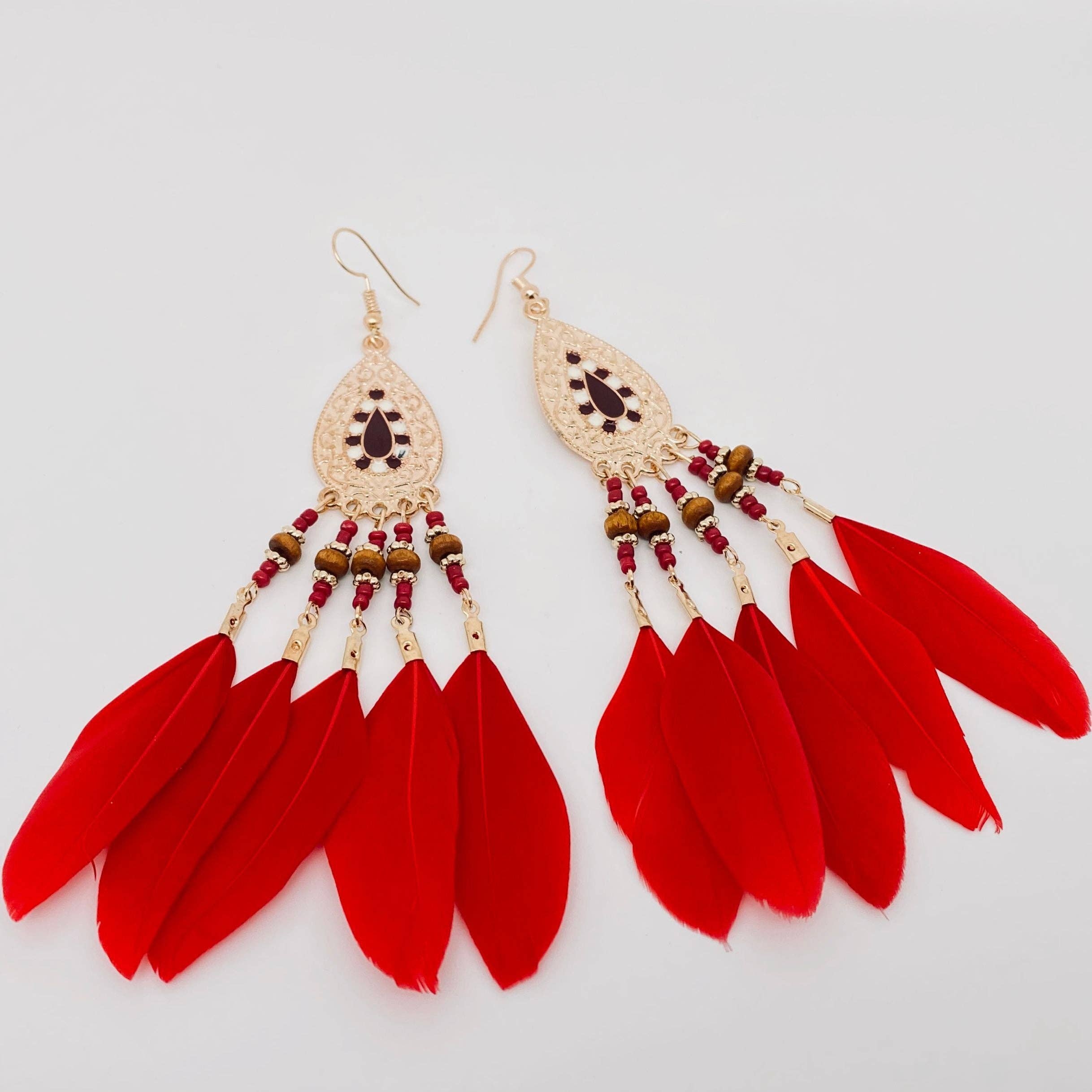 Mio Queena – wholesale Tofsörhängen – Bohemian Drop-formade fjäder tofs örhängen10