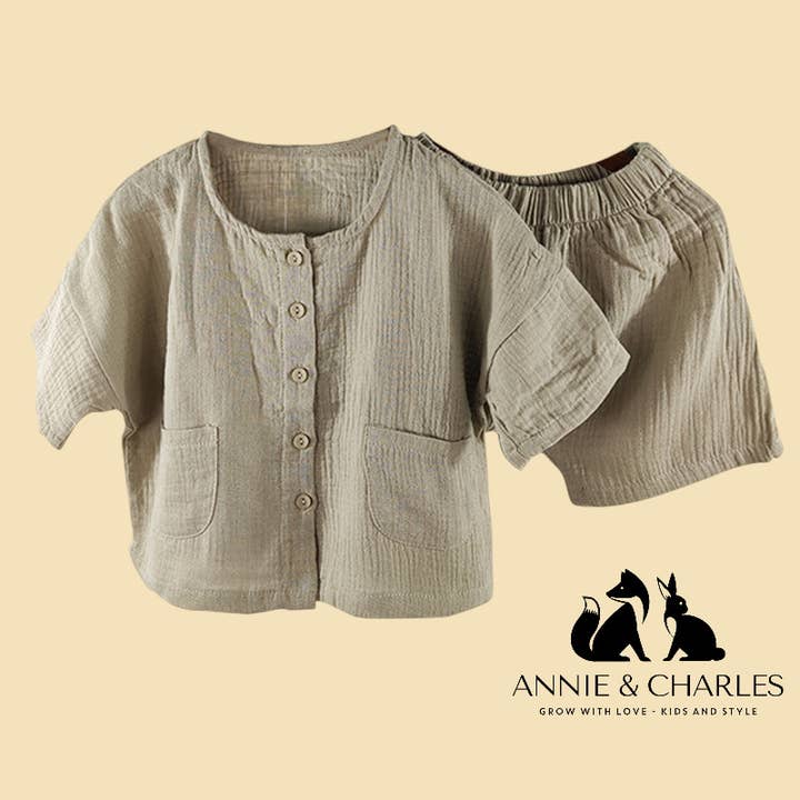 Annie & Charles - Vendita all'ingrosso Completo top e pantaloncini - Neonati - Completo estivo in mussola di cotone biologico Annie & Charles® UNI