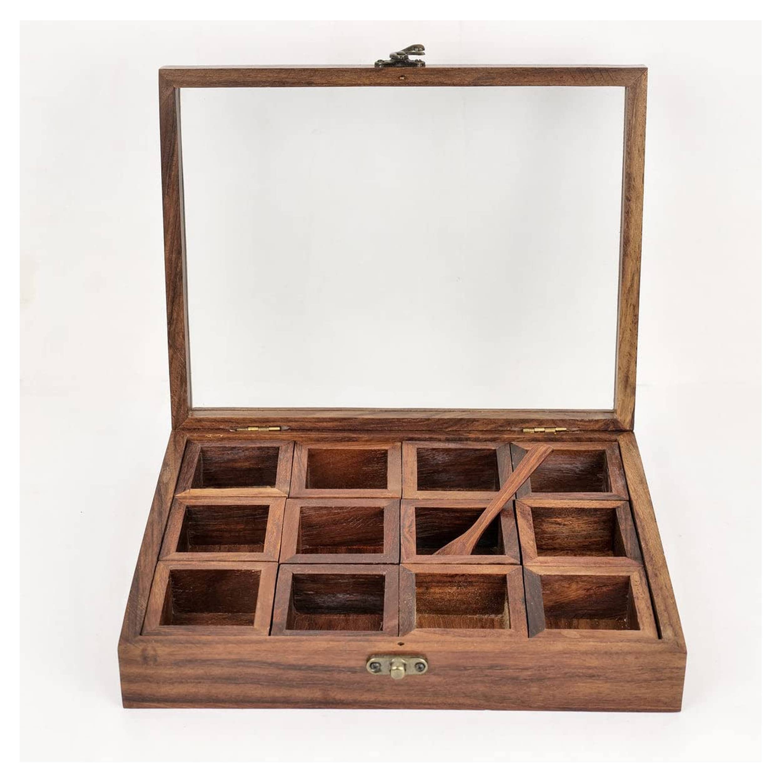 Keeraft - Wholesale Spice Rack - Antique Wooden Spice Box Glass Lid Home Decor6