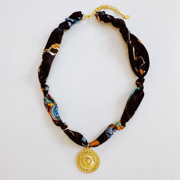 Ellison+Young - Wholesale Pendant/Charm Necklace - Luxe Print Medallion Pendant Scarf Necklace