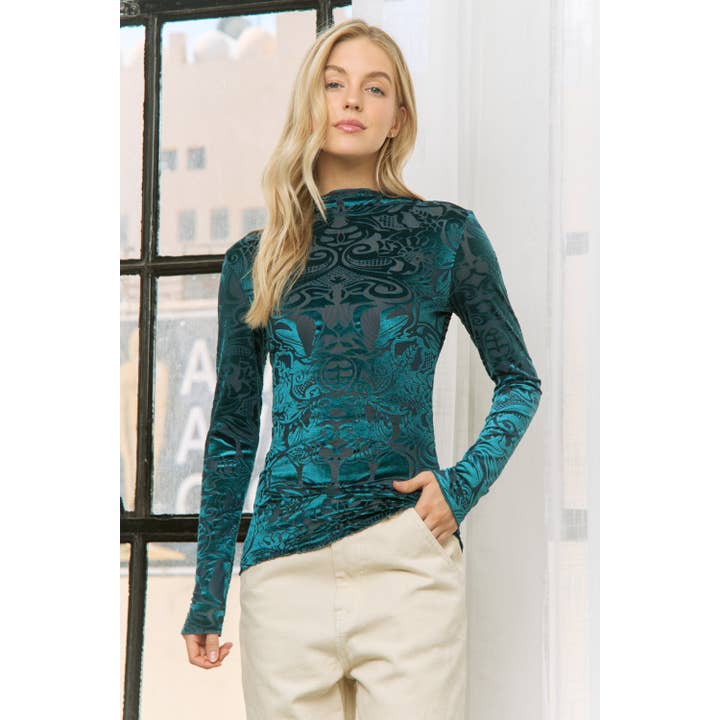 Sweet Generis - Wholesale Knit Top - Women's - VELVET BURN OUT SLIM FIT HIGH NECKLINE TOP6