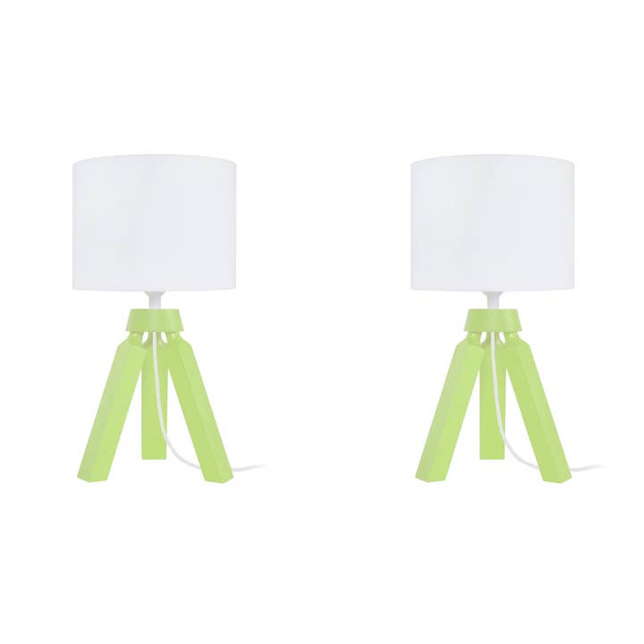 GABY-LT2 - Lámpara de noche con trípode de madera verde y blanca para venta al por mayor de Tosel Shop