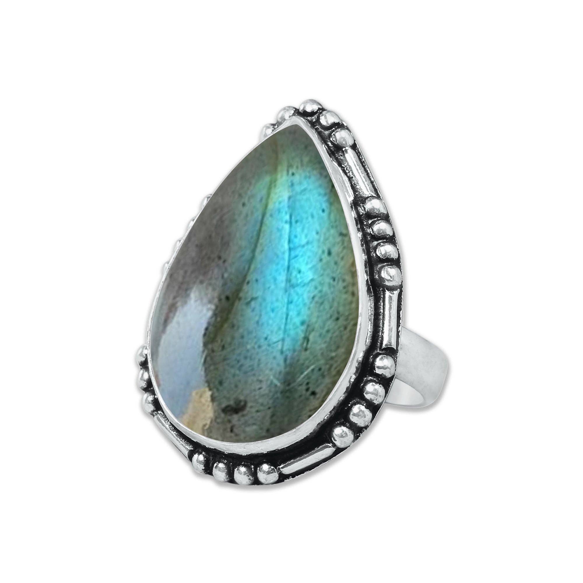 Handmade Jewels – Anel de cocktail/declaração por atacado – Anéis de Labradorite – Prateados, Feitos à Mão, Cintilantes Cinza-Azul (Tamanhos EUA 6–10, Não Ajustáveis)16