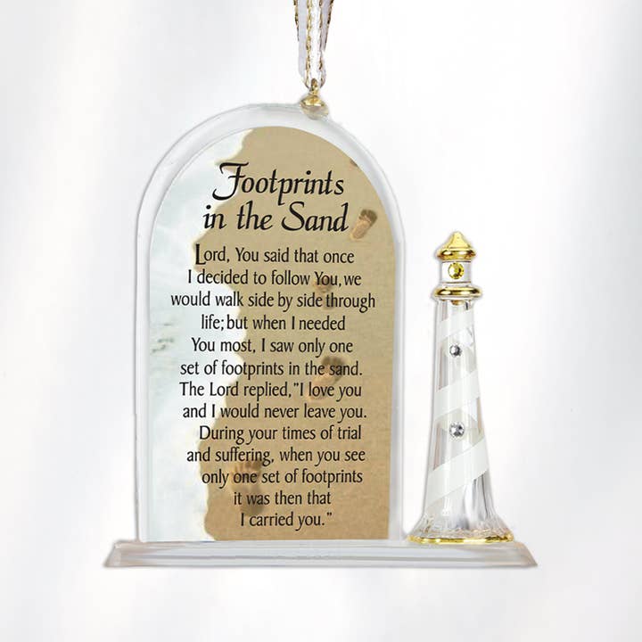 Footprints in the Sand Ornament for wholesale by Glass Baron