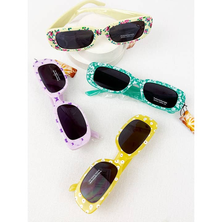 MIX COLOR Flower Pattern Retro Oval Sunglasses for wholesale on Faire