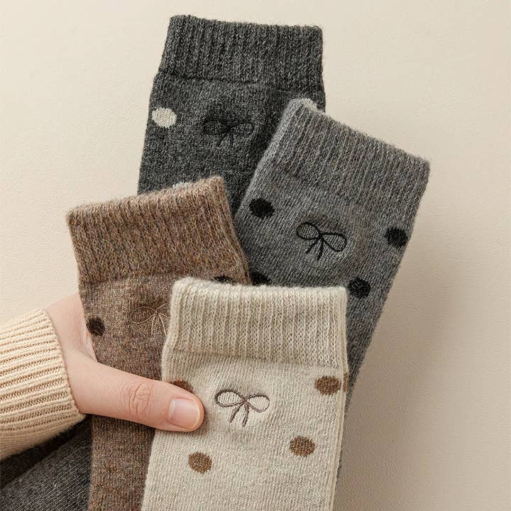 Happy Knits - Wholesale Socks - Women's - Winter Wool Crew Socks for Women - Bow Embroidery, Polka Dot7
