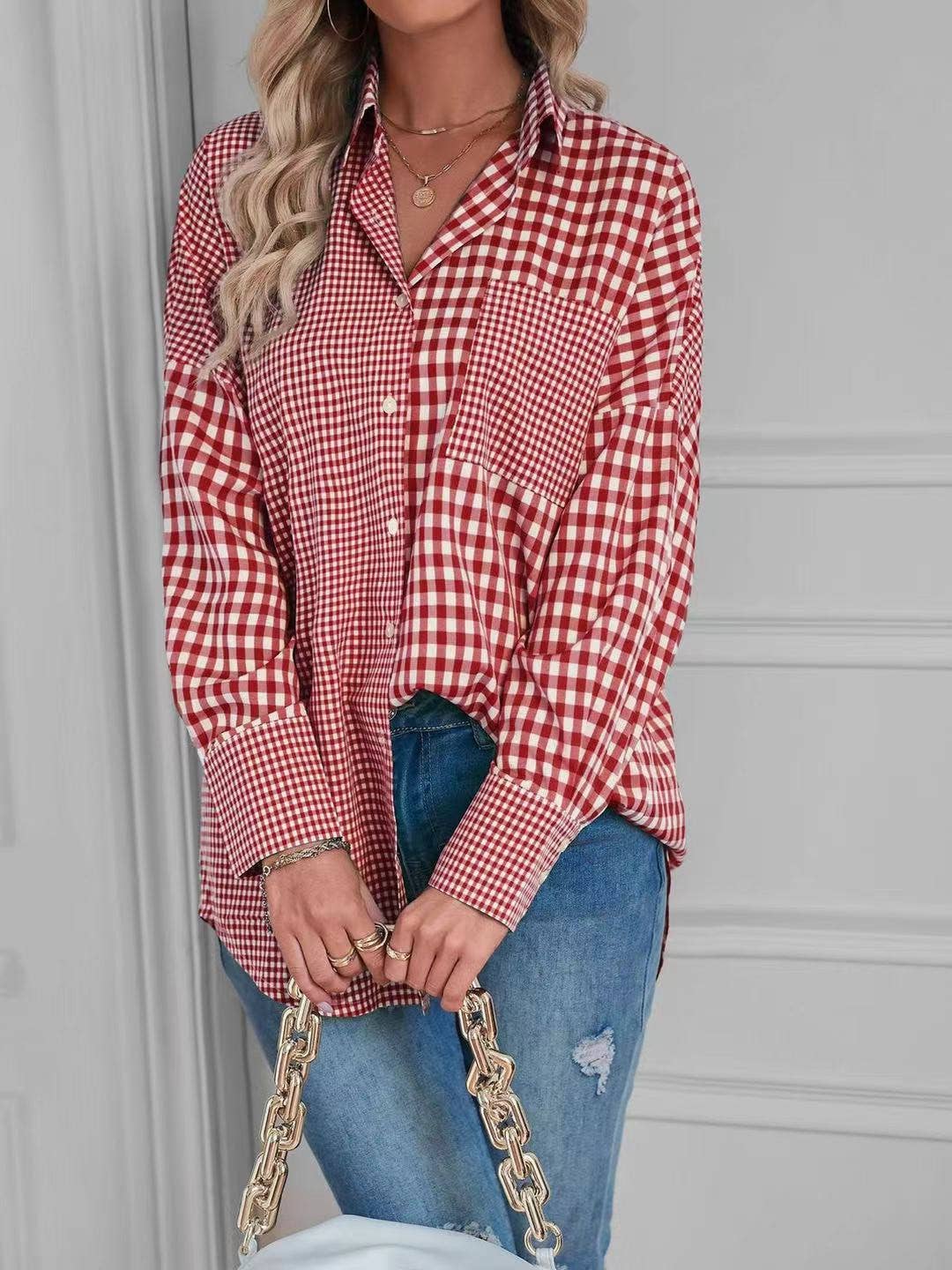 Miss Sparkling - Wholesale Button Down Shirt - Women's - Plaid button up top2