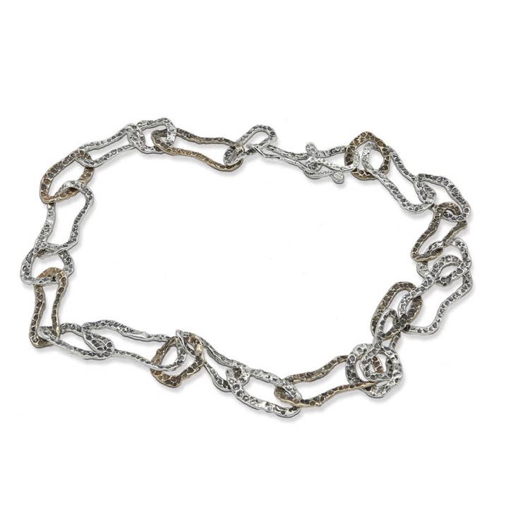 Lange Kette mit gehämmerten Gliedern aus 925er Silber und Bronze - CA058 für den Großhandel von Mandile Gioielli