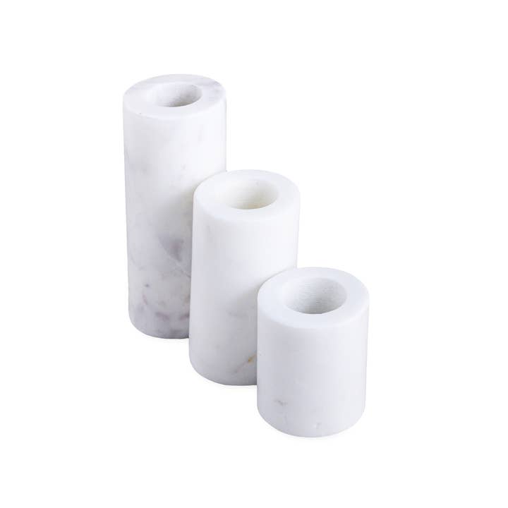 BIDKhome - Wholesale Candle Holder - Set of 3 Marble Cylinder Pillar Taper Holders LP