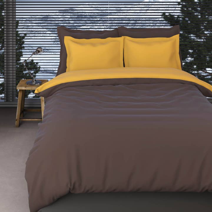 Romanette Flanell Bettbezug Comtesse Braun/Ocker für den Großhandel von TEXTAP B.V.