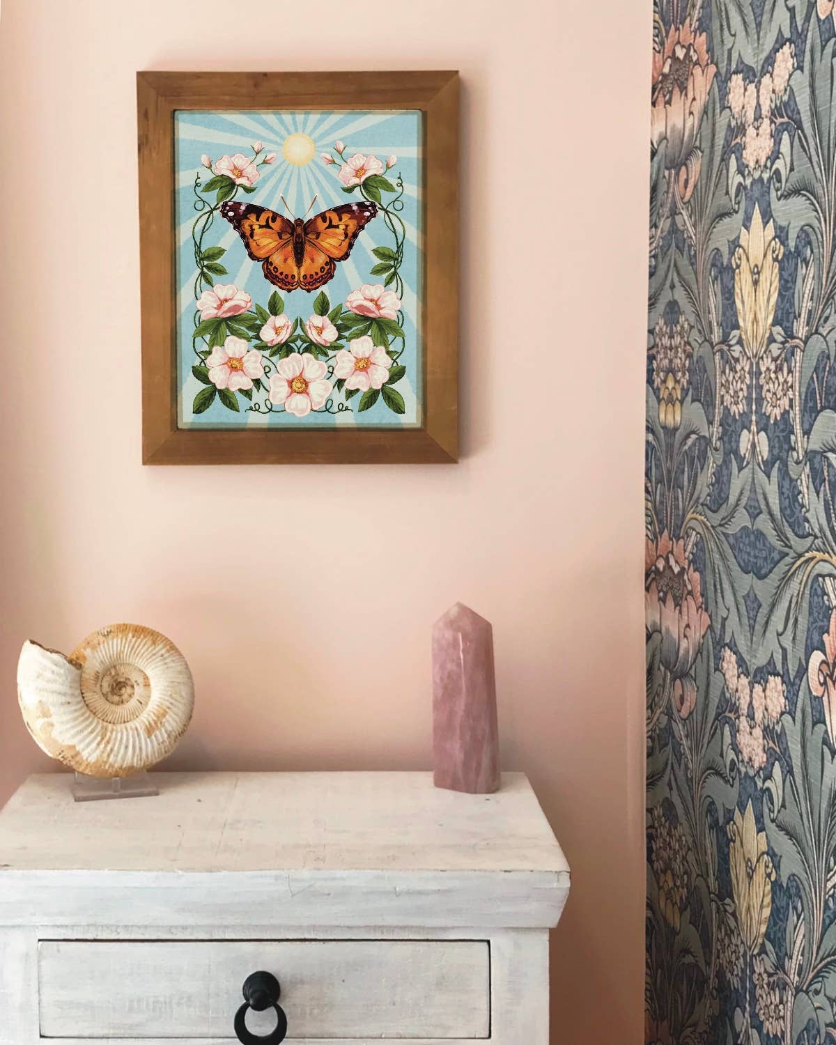 Folk Meadow - Wholesale Art Print - Painted Lady Butterfly & Wild Roses Sunshine Print - 8x102