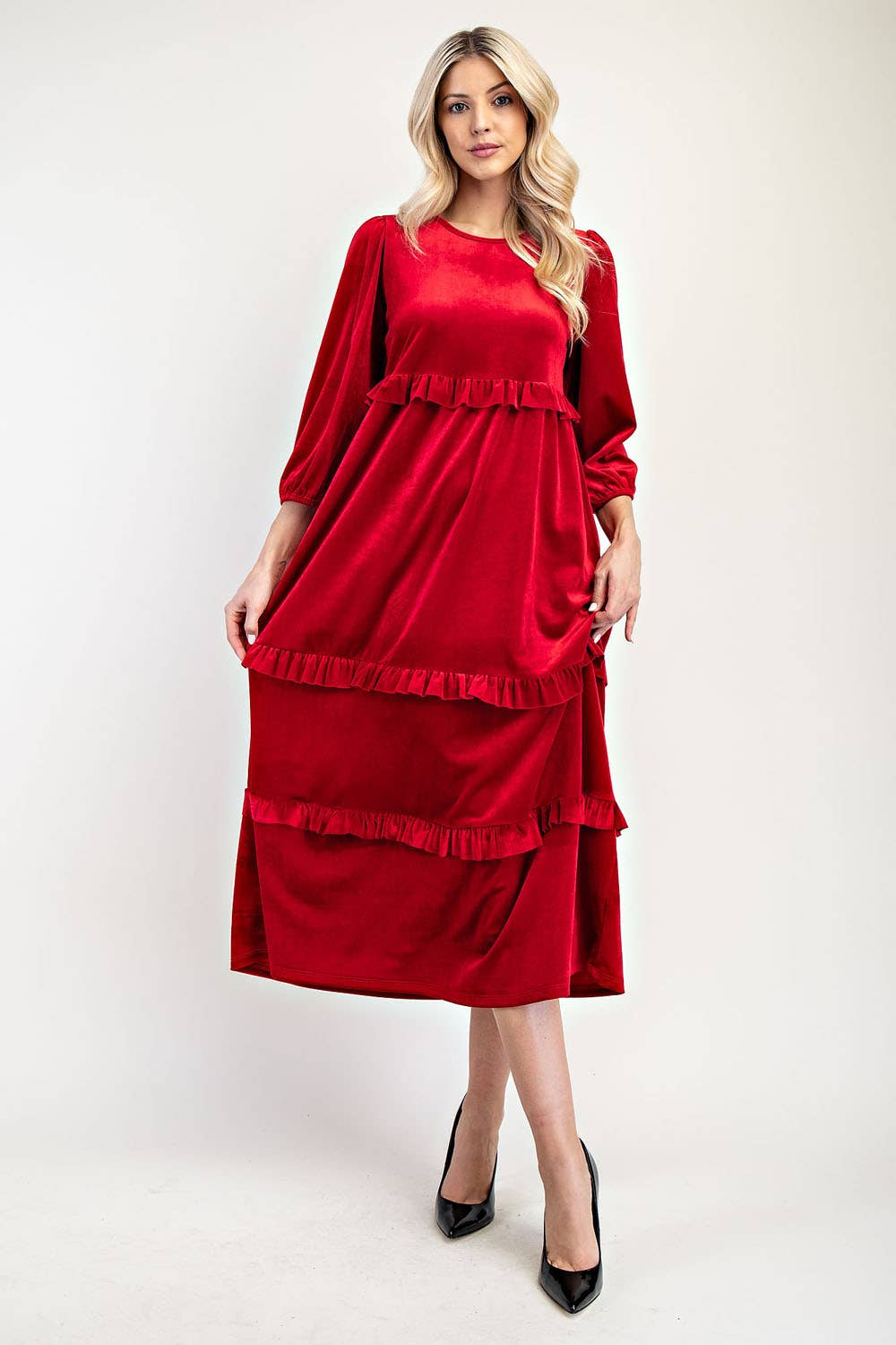 Celeste Clothing – wholesale Klänning - Dam – PLUS SIZE ELEGANT BLYGSAM KLÄNNING I SAMMET -MD33897-PL42