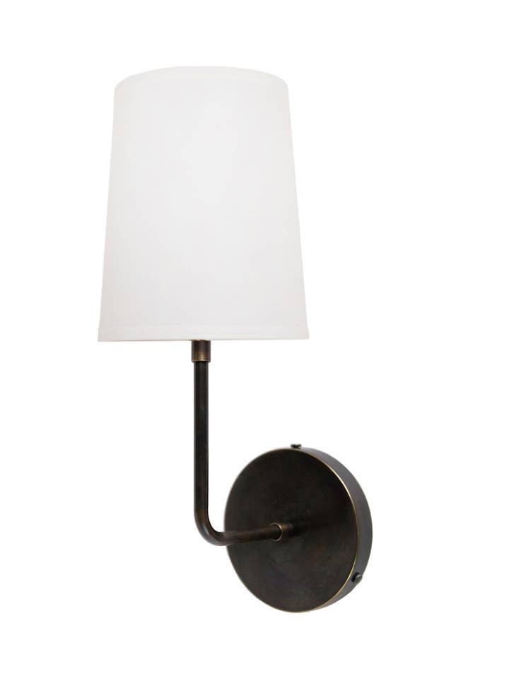 Fairmount Wall Sconce with Linen Shade, Bronze for wholesale by Fox Mill Lighting & Supply Co.