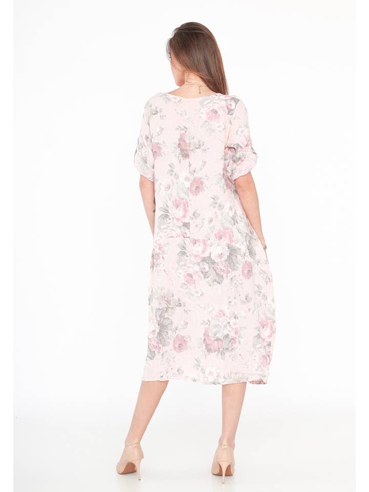 LINEN & COTTON HOUSE - Wholesale Dress - Women's - LINEN DRESS. 7697 FLOWERS SPRING SUMMER CLOTHING