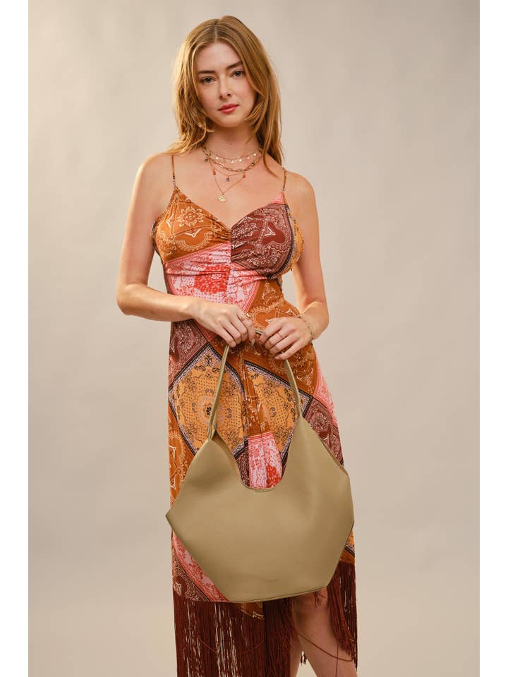 MULTI 37146D Patchwork Asymmetrical Fringe Hem Maxi Dress for wholesale on Faire8