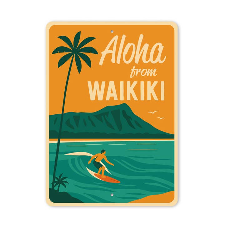 Aloha de Waikiki Hawaii Panneau de Surf pour la vente par Lizton Sign Shop, Inc