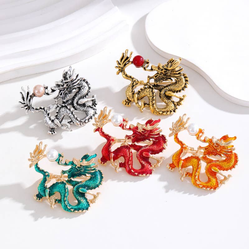 Ole - Wholesale Brooch - Chinese Style Auspicious Dragon Brooch Pin 11