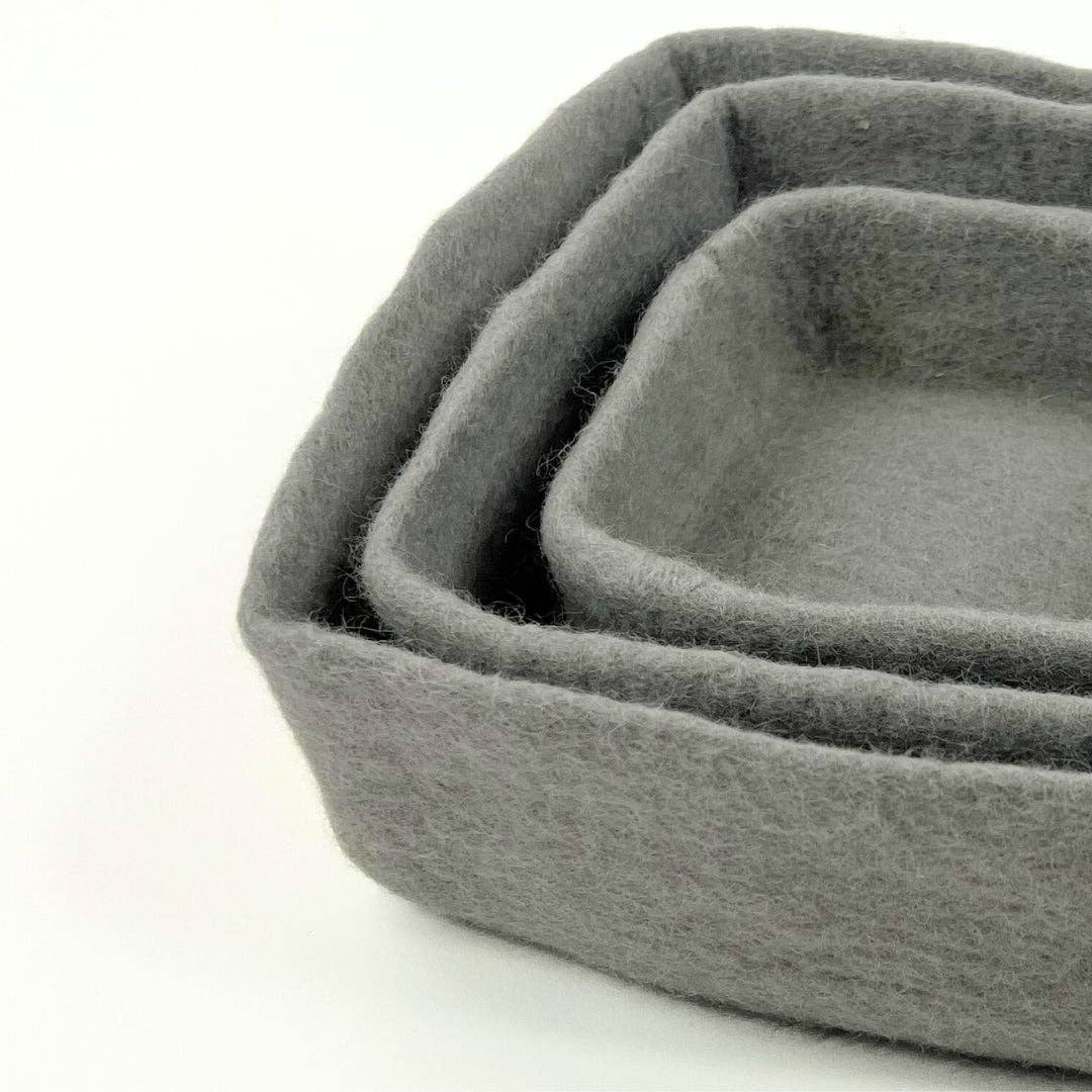 Humble Hilo - Venta al por mayor Bandejas/platos/boles decorativos - Humble Hilo Cuencos de Fieltro Hechos a Mano, Juego de 3 Cuadrados9