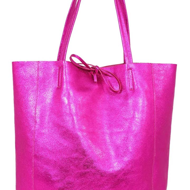 Ladies Soft Italian Real Leather Metallic Shopper Tote Bags Women Girls College Shoulder Handbags for Women for wholesale by Beauty Goddess