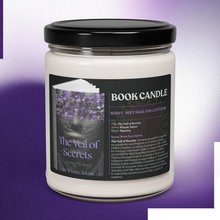 "THE VEIL OF SECRETS" SCENTED SOY BOOK CANDLE for wholesale by Win's Books LLC
