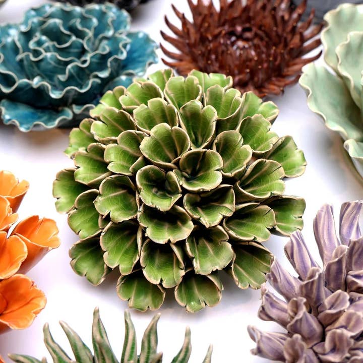 Chive - Wholesale Decorative Tabletop Object - Ceramic Flower Wall Art Polyp Green Large Pottery Handmade4