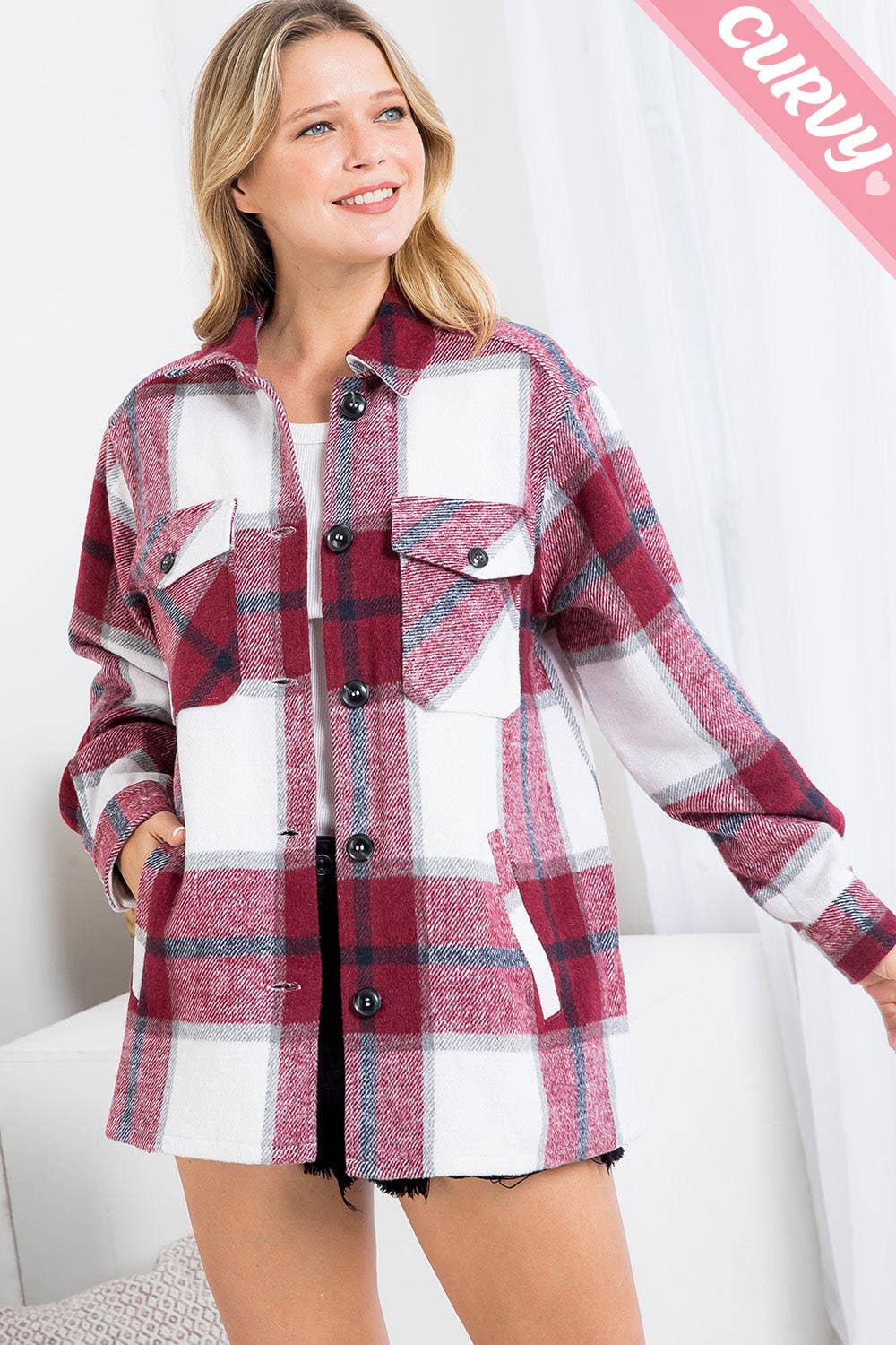 Sweet Lovely by Jen - Wholesale Shirt Jacket/Shacket - Women's - OUTERWEAR PLUS SIZE  FLANNEL  SHACKET 14