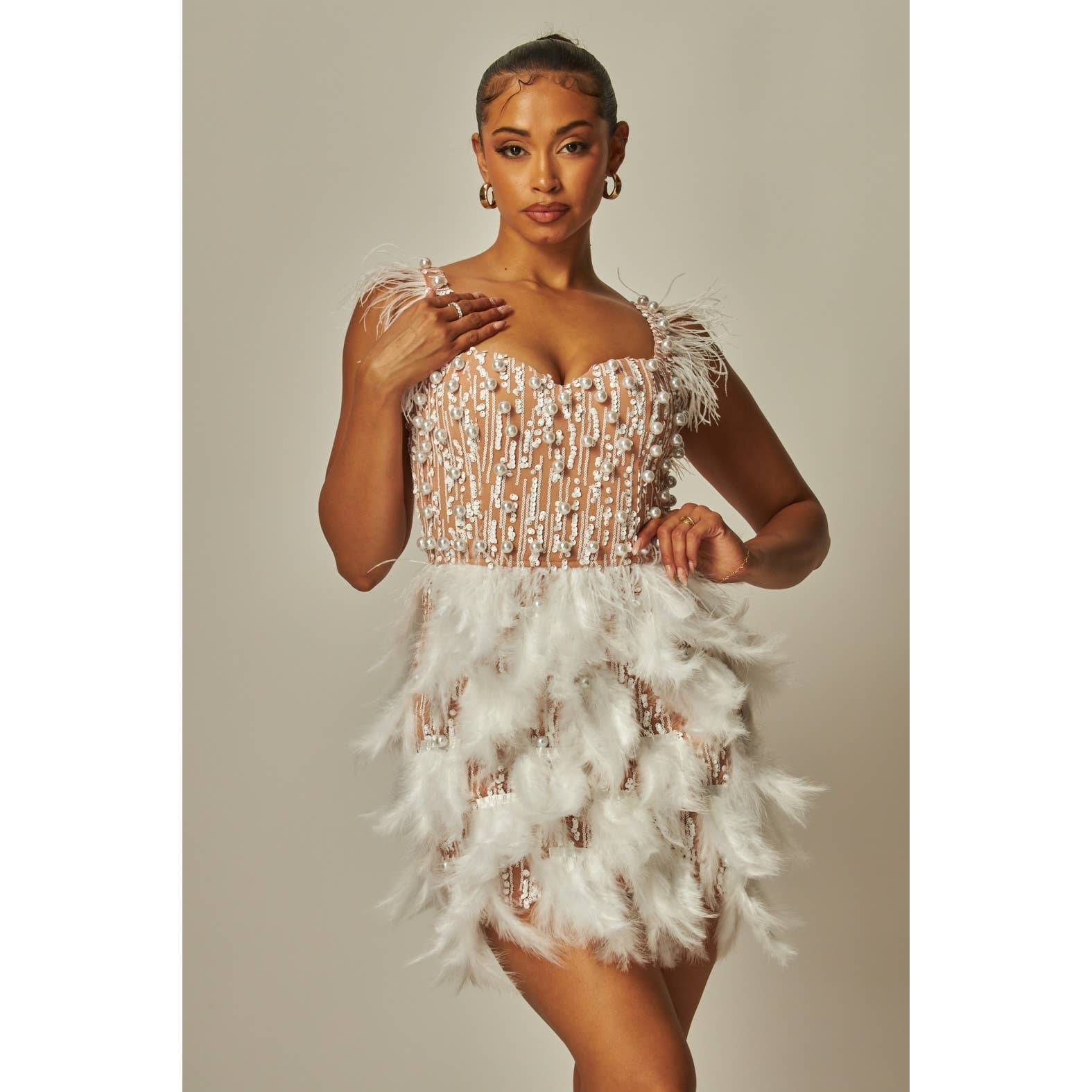 NUDE Luxe Pearl and Feather Mini Dress for wholesale on Faire1