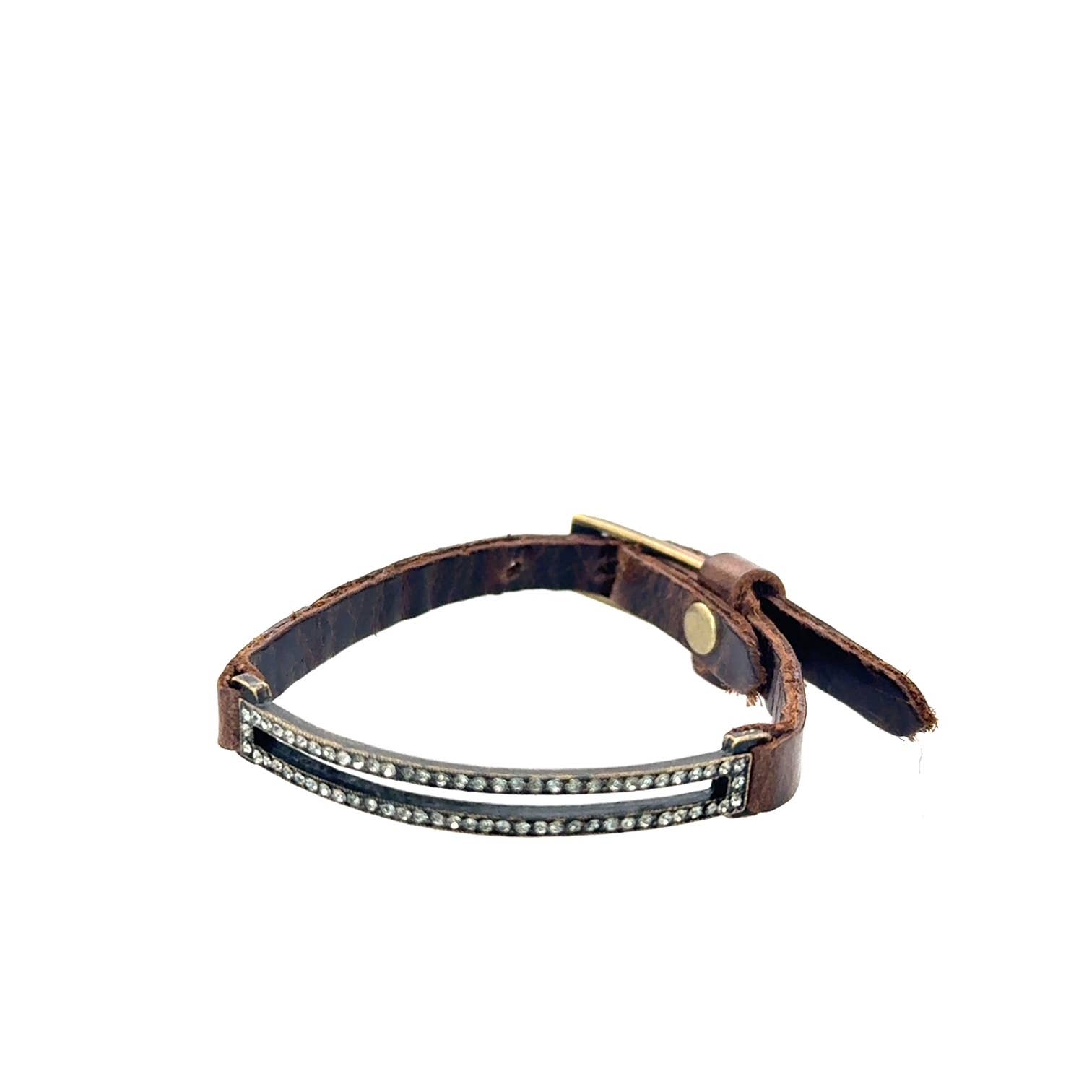 Rebel Designs Accessories - Wholesale Beaded Bracelet - Skinny Pave Rectangle Leather Bracelet0