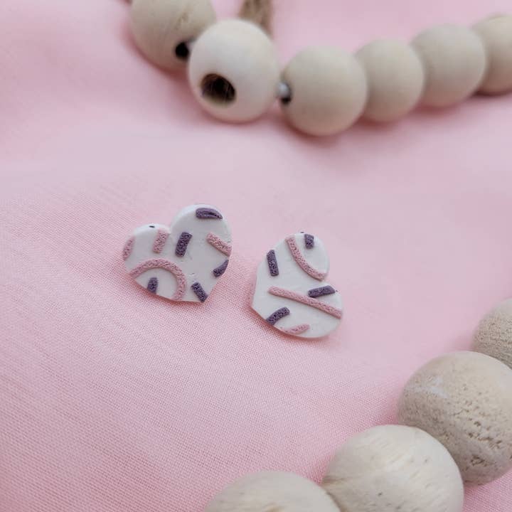Large Heart Polymer Clay Stud Earrings for wholesale by Nik Nak Design Co.