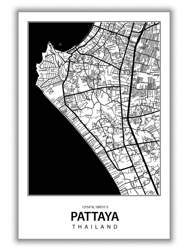 Carte de Pattaya, Thaïlande pour la vente par Stanley Print House