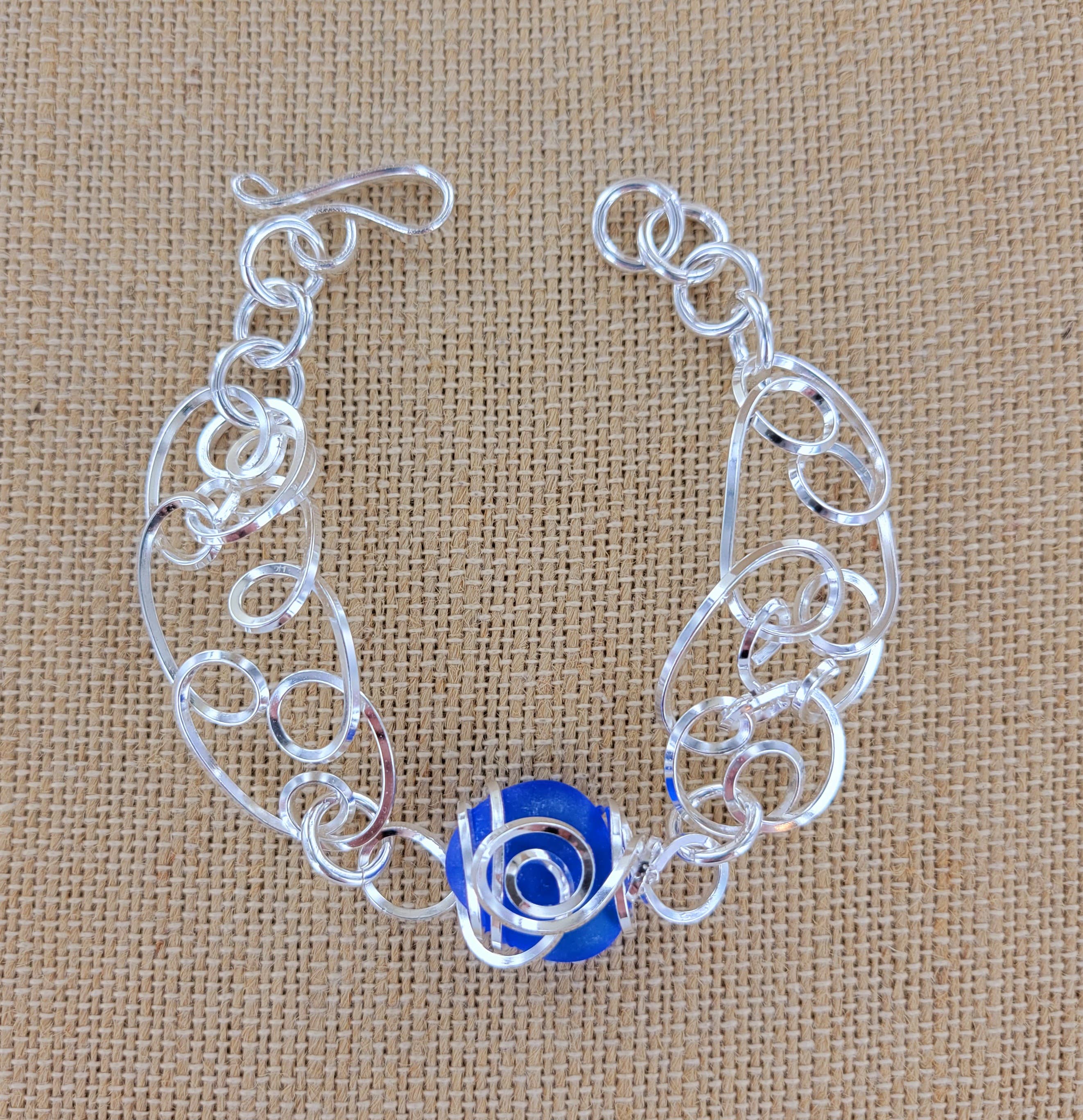 Sadie Green's Jewelry - Wholesale Charm/Dangle Bracelet - Cultured Sea Glass Linked Bracelet XCAM-B14-SG4