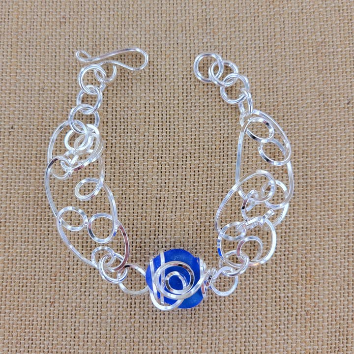 Sadie Green's Jewelry - Wholesale Charm/Dangle Bracelet - Cultured Sea Glass Linked Bracelet XCAM-B14-SG4