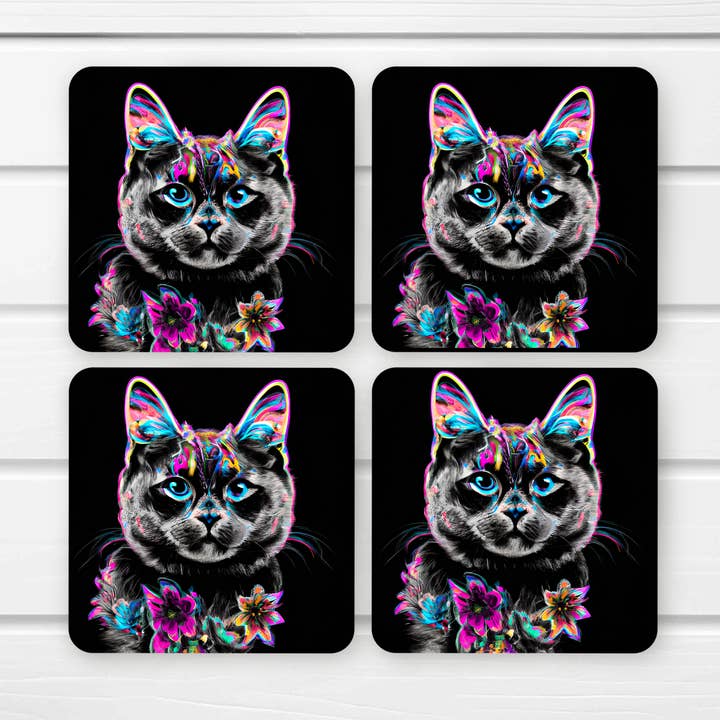 Vackert tryckta Neon Black Cat träunderlägg för snygg heminredning för wholesale av simply creative