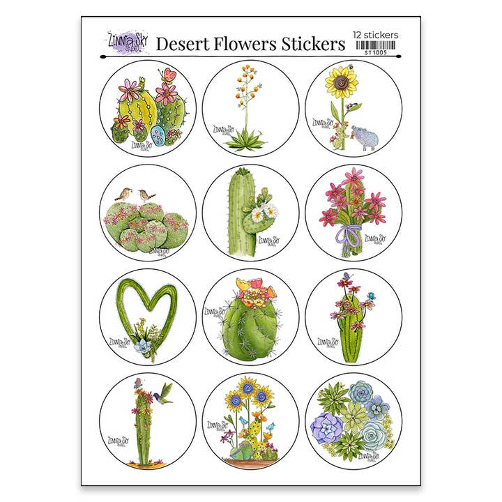 Stickers Desert Flowers Sheet 12 for wholesale by Zinnia Sky Studio LLC