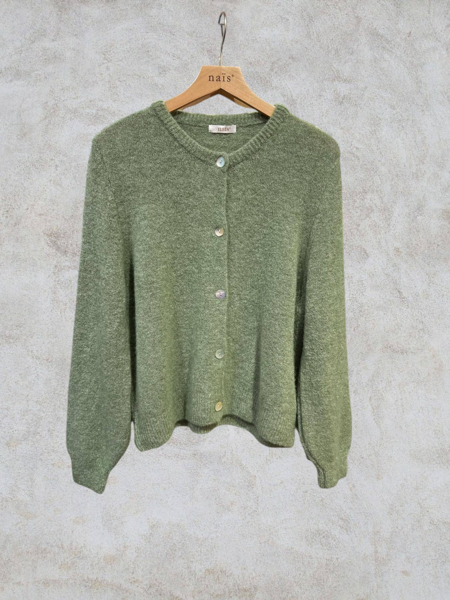 NAÏS PARIS - Wholesale Cardigan - Women's - SUPER FINE ALPACA SHORT BUTTON CREW NECK CARDIGAN36