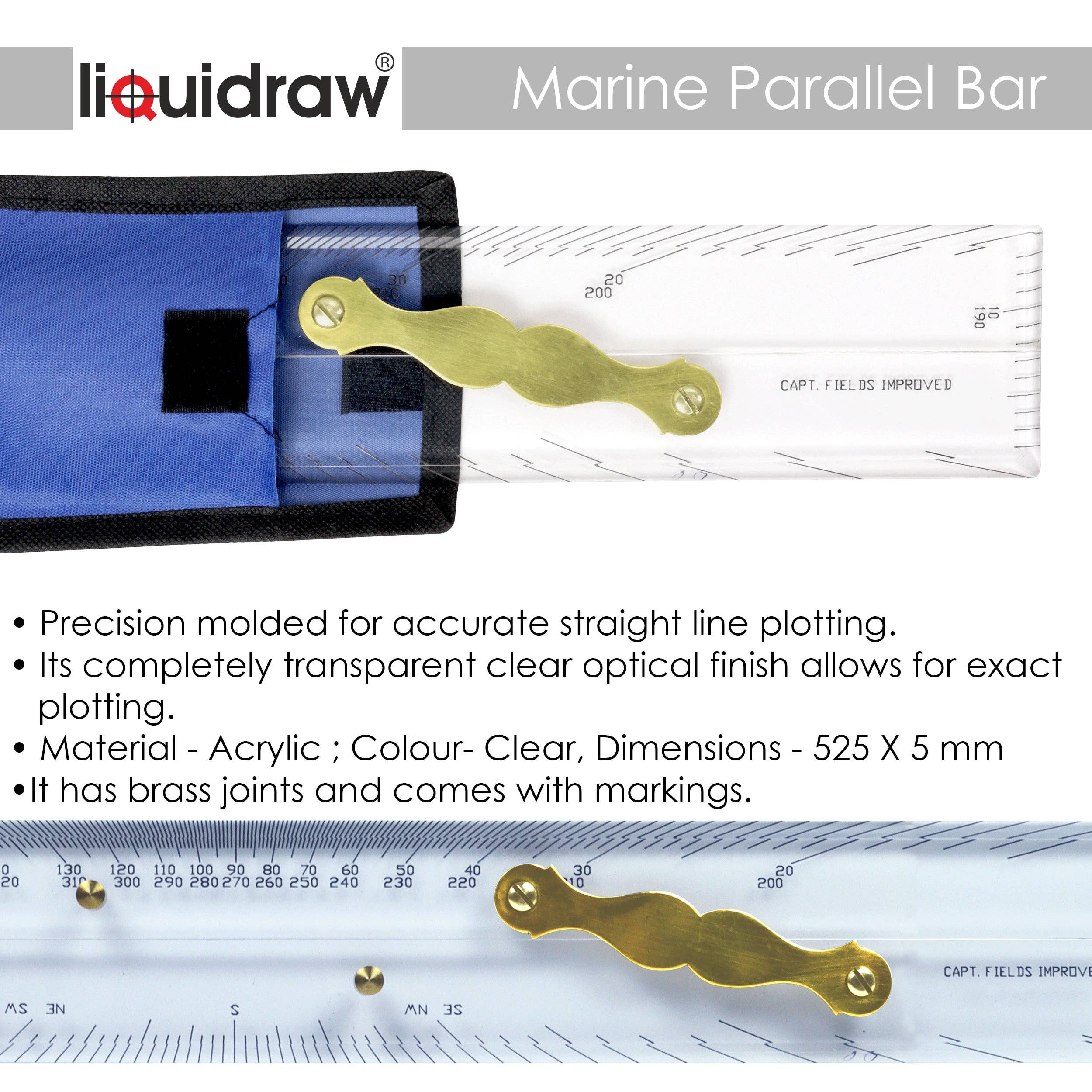 Liquidraw – wholesale Ruler – Liquidraw Marine Navigation Parallel Ruler 21" Brass Joints Nautical Acrylic Ruler For Navigational Plotting2