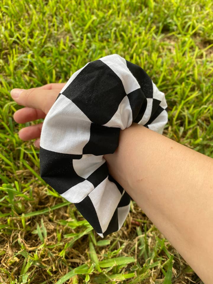 Checkered Black and White Scrunchie hair Tie Ponytail for wholesale by Made Brite Creations