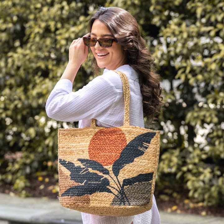 Anju Jewelry - Wholesale Tote Bag - Women's - Capri Jute Bag with Tropical Prints