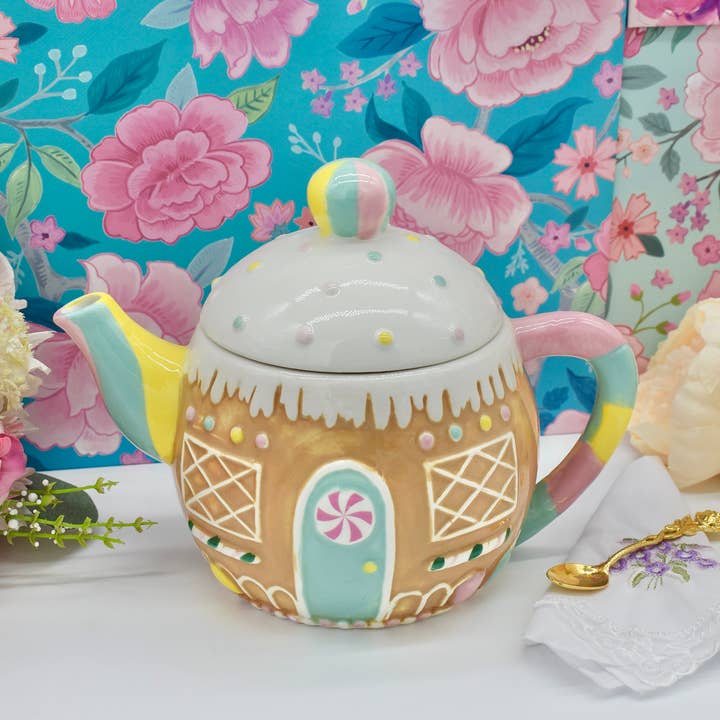 All Little Cute Things - Wholesale Tea Pot - Teapot Holiday Festive Gingerbread Candy House 2