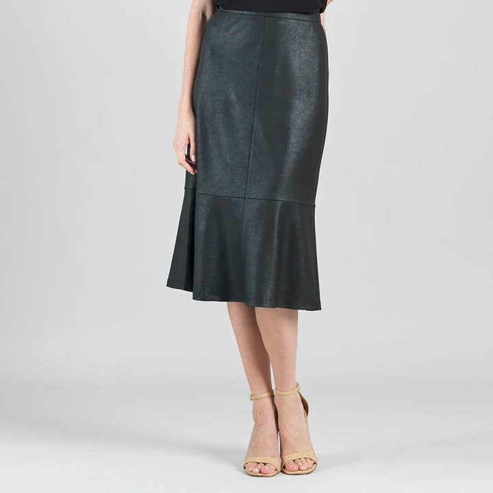 Black SK44L - Liquid Leather ™ Flounce Midi Skirt for wholesale on Faire