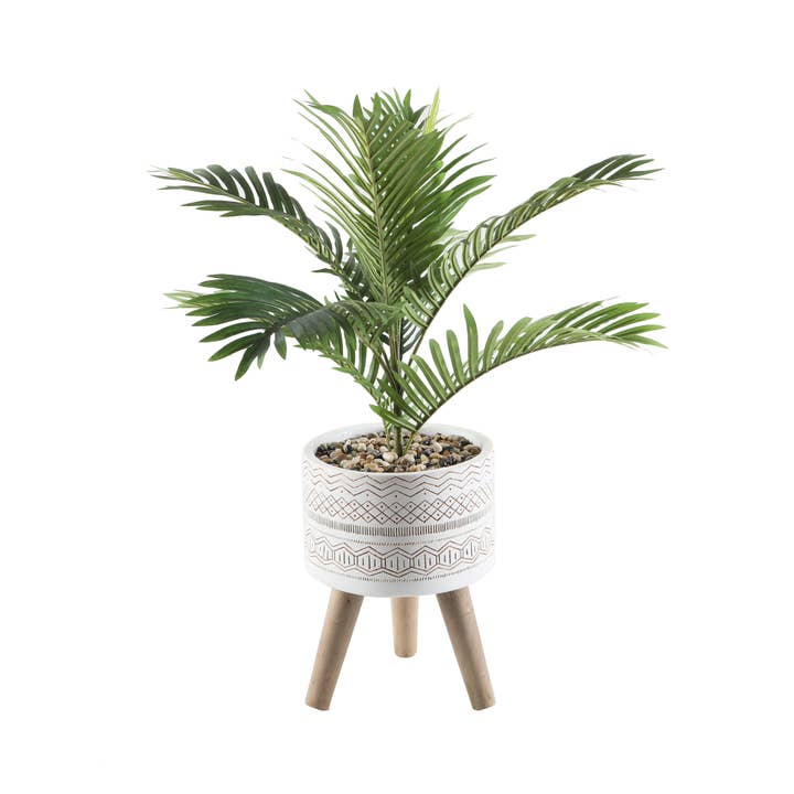 31" Faux Palm Plant in Ceramic Pot with Wooden Stand for wholesale by Flora Bunda Inc