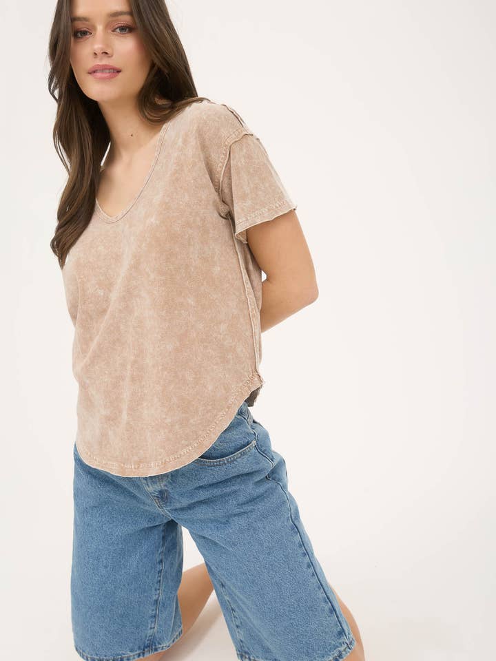 Blu Pepper - Wholesale Knit Top - Women's - WASHED SCOOP NECK SHORT SLEEVE KNIT TOP