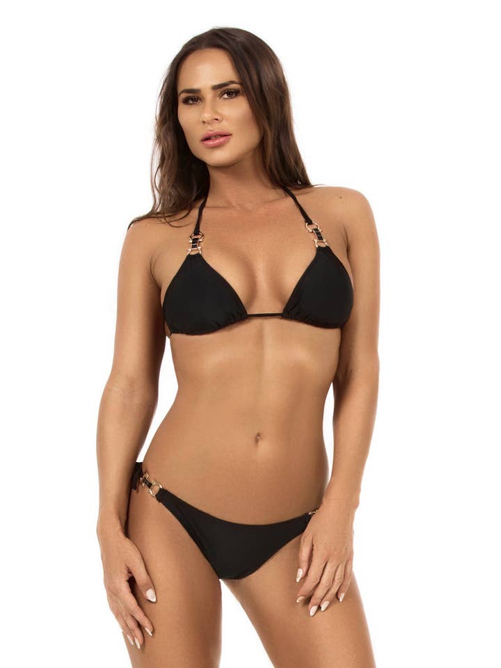 Top de biquíni triangular meia-noite cobra por atacado de Mavele Swimwear