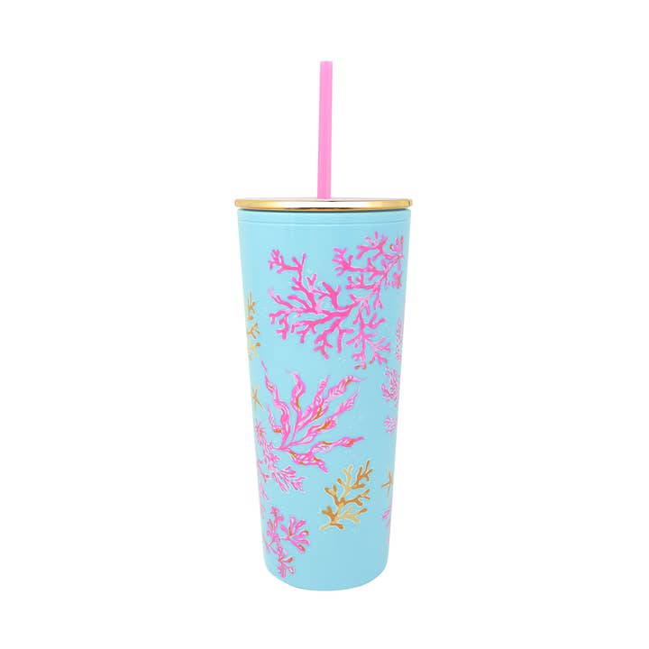 Tumbler with Straw, Royal Coral for wholesale by Lilly Pulitzer by Lifeguard Press