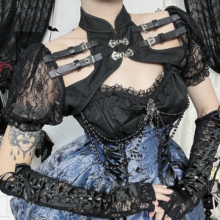 New Style Short-Sleeve Cardigan with Floral Pattern in Black for wholesale by SALINA TRADING INC