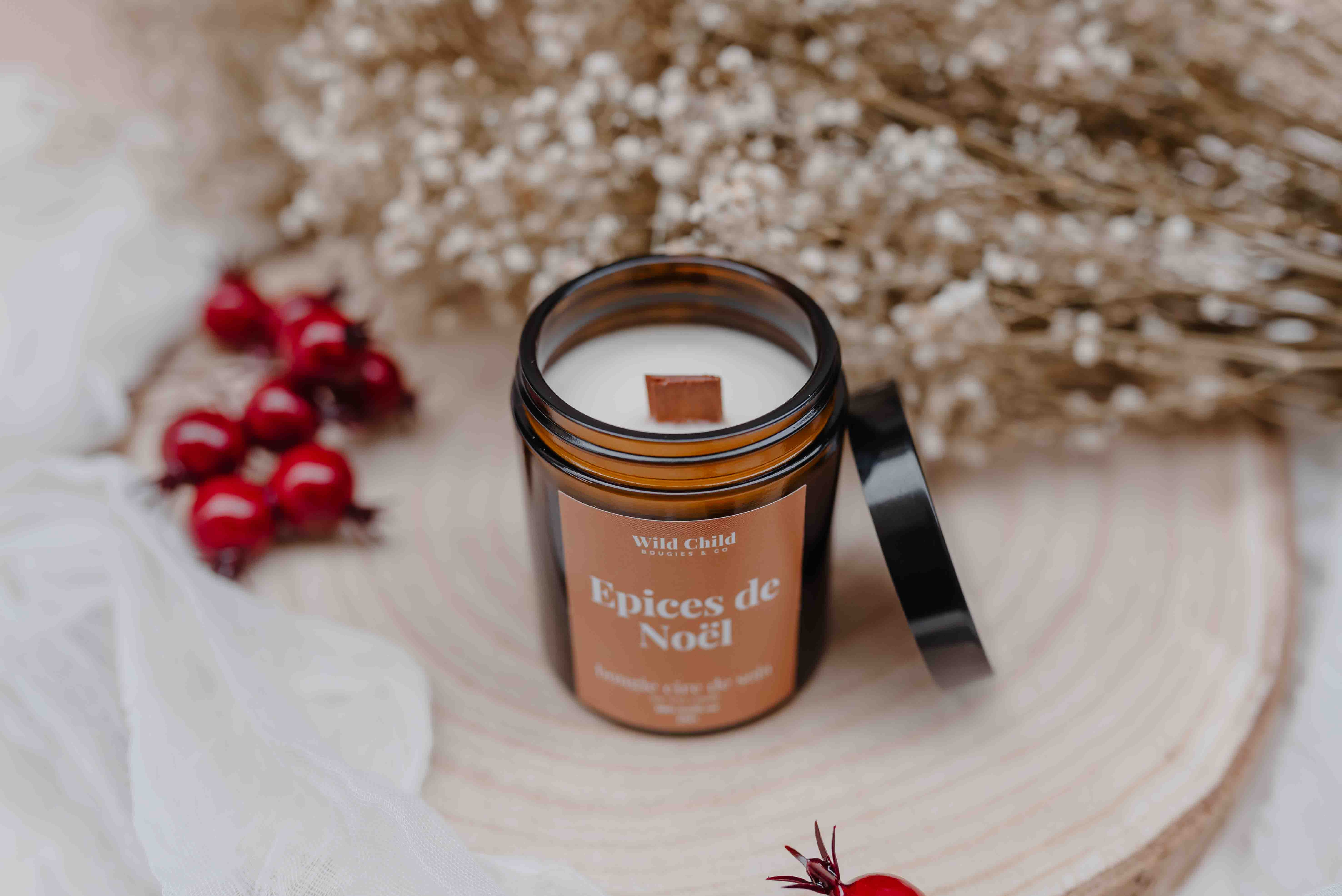 WILD CHILD Bougies & Co – wholesale Jar/filled candle – “Christmas spices” Christmas candle - Vegetable wax - 25h3