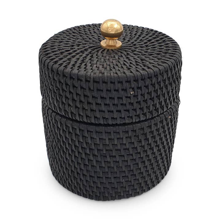 Rattan Rund Kasse Med Knap Låg Sort for engroshandel hos FERN