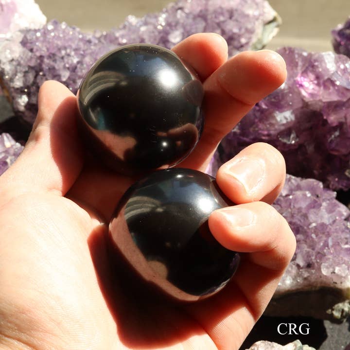 Crystal River Gems LLC - Wholesale Spiritual Stone/Crystal - Qty-1 Pair of Shungite Baoding Massage Relaxation Balls w/ velvet bag - 40mm2