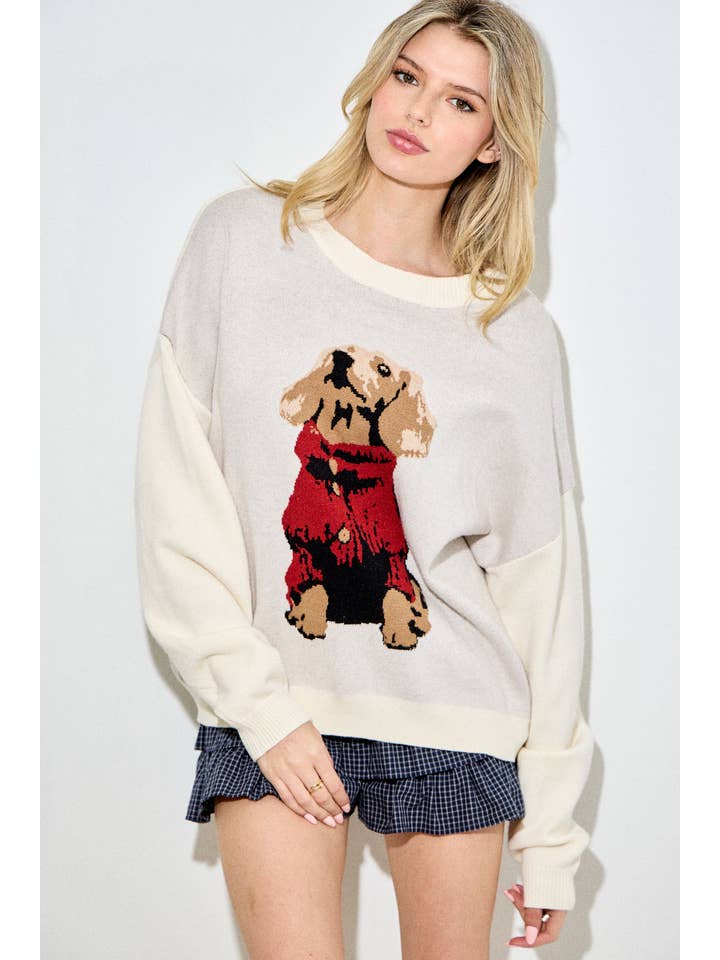 CREAM DACHSHUND INTARSIA SWEATER for wholesale on Faire2