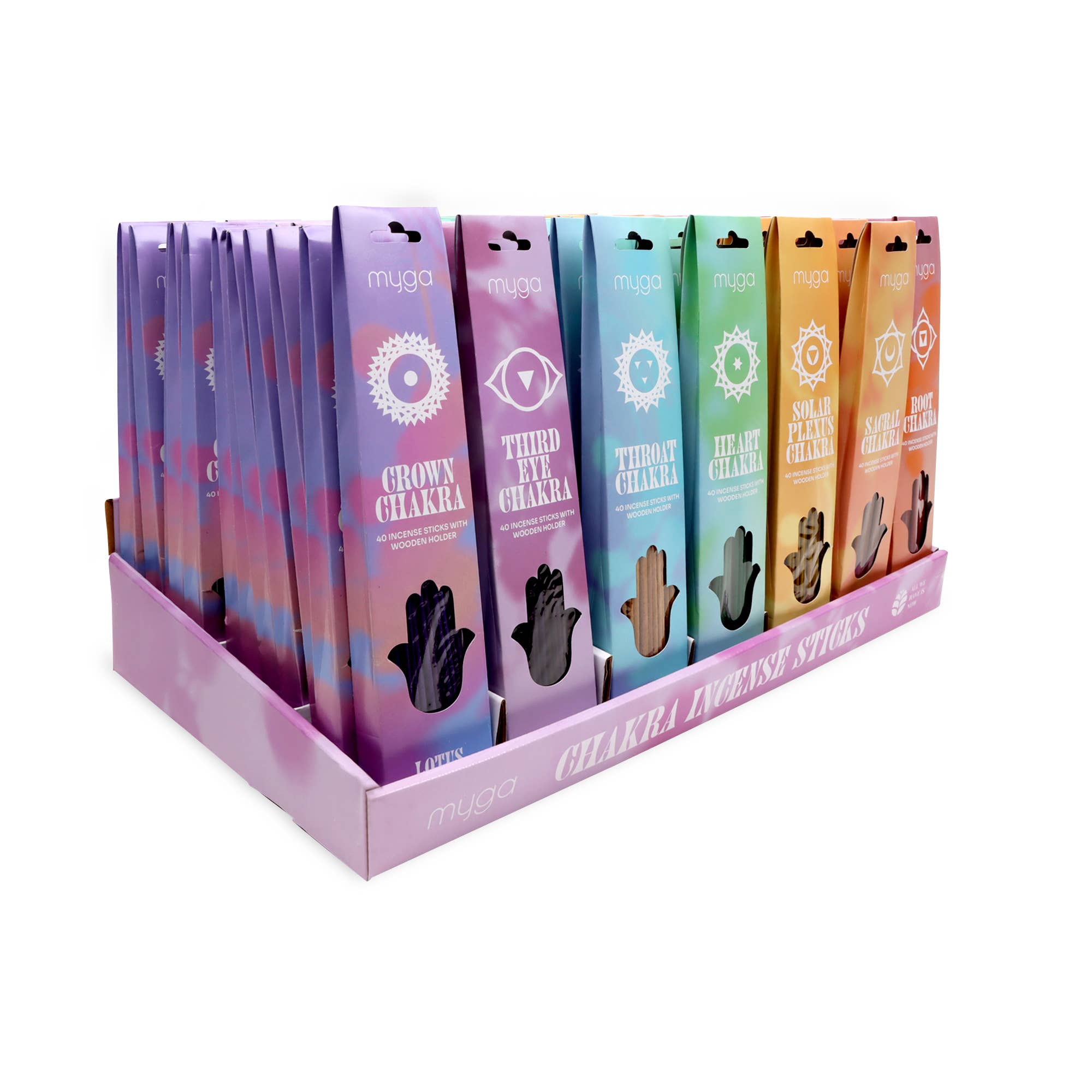 Myga - Wholesale Incense - Chakra & Luck Incense Stick & Wooden Holder 84 Piece Display12